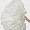 A pair of white XL 2 Layers Ostrich Feather Fan 34''x 60'' with aluminum staves