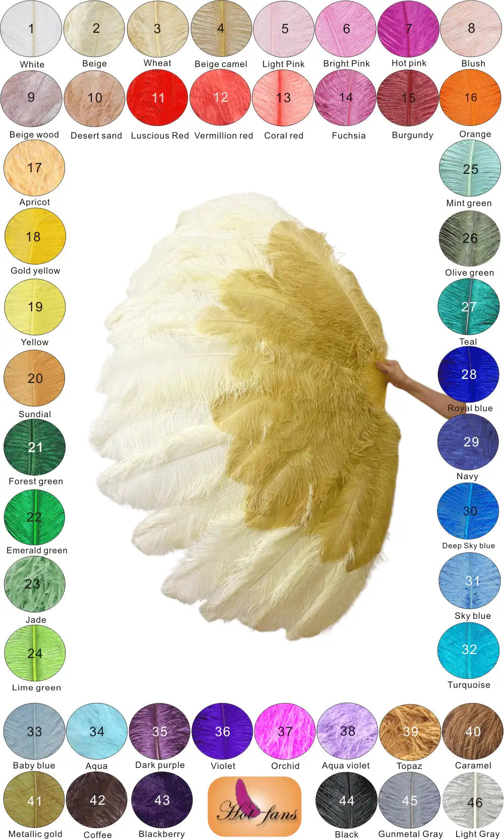 Éventail en plumes d'autruche à 2 couches XXL 38"x64"