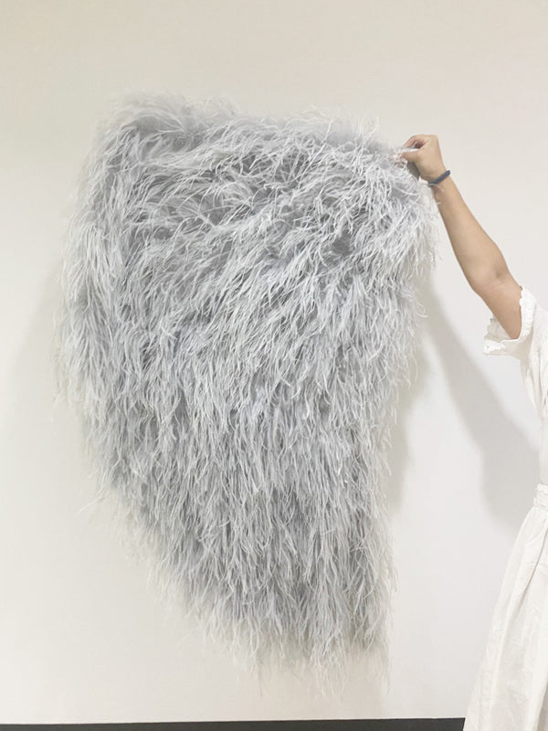 Burlesque Fluffy gris claro Abanico en cascada Plumas de avestruz Abanico Boa 42