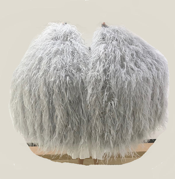 Burlesque Fluffy light grey Waterfall Fan Ostrich Feathers Boa Fan 42"x 71".
