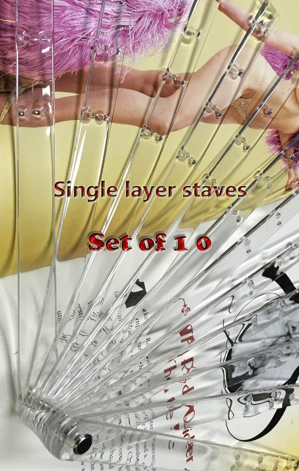 Set of 10 Single layer fan staves & Hardware Assembly Kit 10" (25 cm ) long.