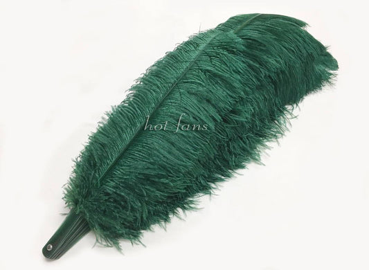 Forest green 3 Layers Ostrich Feather Fan Opened 65" with Travel leather Bag.