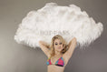 Load image into Gallery viewer, White 3 Layers Ostrich Feather Fan Opened 65" with Travel leather Bag.
