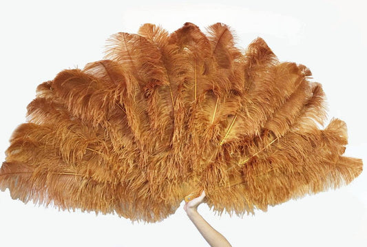 Topaz 3 Layers Ostrich Feather Fan Opened 65" with Travel leather Bag.