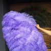 Leque de penas de avestruz Aqua violeta de 3 camadas aberto em 65&quot; com bolsa de couro de viagem.