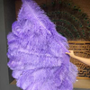 Abanico de plumas de avestruz violeta aguamarina de 3 capas abierto 65 "con bolsa de viaje de cuero.