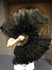 Ventilador de pena de avestruz de Marabou preto 21 "x 38" com bolsa de couro de viagem.