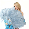 Baby blue single layer Ostrich Feather Fan with leather travel Bag 25"x 45".