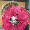 Burgundy single layer Ostrich Feather Fan Full open 180 ° with Travel leather Bag.