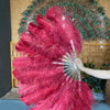 Abanico de Plumas de Avestruz de una sola capa color Burdeos con apertura total 180° y Bolsa de Viaje en piel.