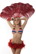 Load image into Gallery viewer, Burgundy single layer Ostrich Feather Fan with leather travel Bag 25"x 45".
