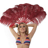 Burgundy single layer Ostrich Feather Fan with leather travel Bag 25"x 45".