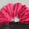 Burgundy single layer Ostrich Feather Fan Full open 180 ° with Travel leather Bag.