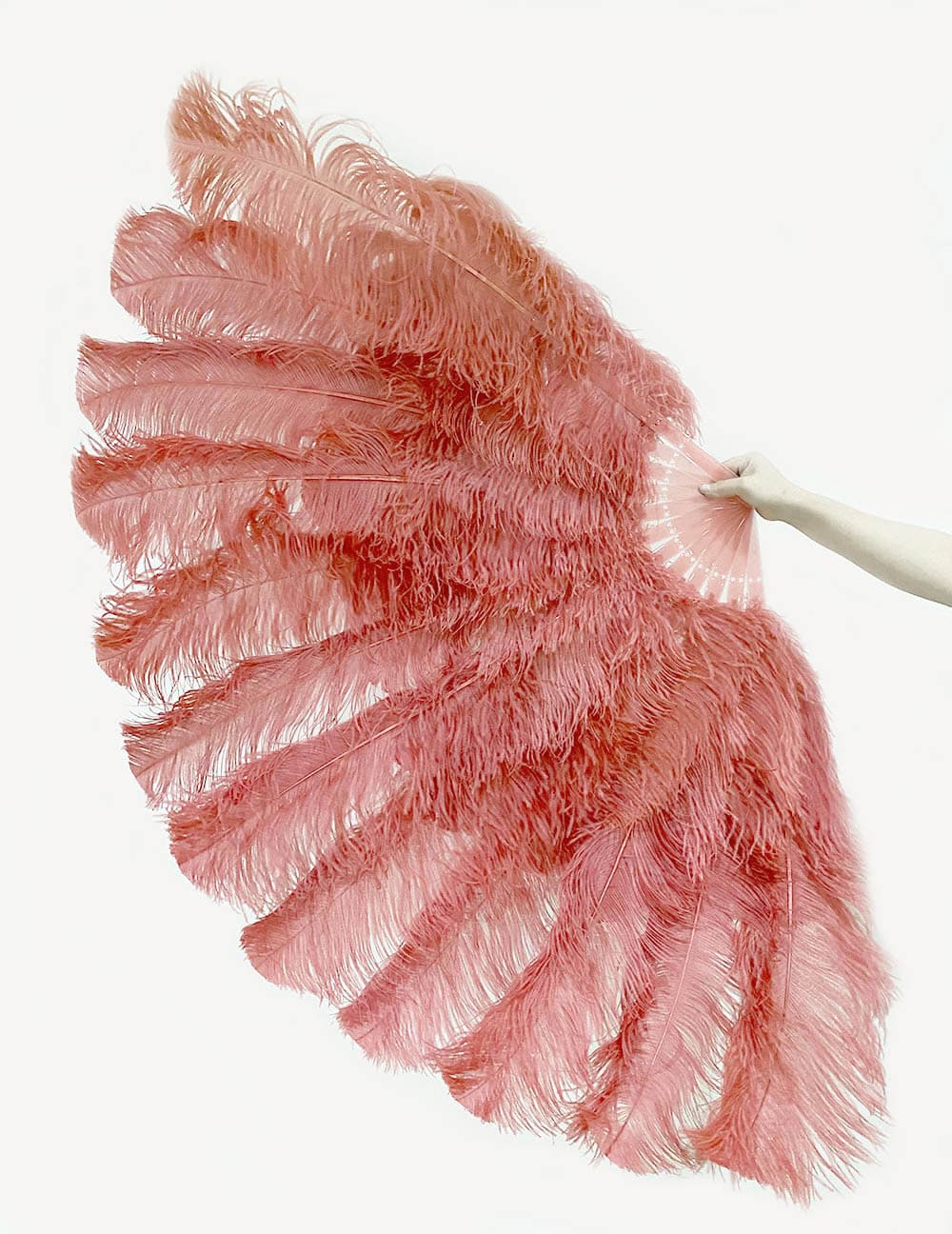 hotfans XL 2 Layers Pink Ostrich Feather Fan 34''x 60'' with Travel Leather Bag for A Pair / Matching Color Staves