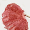 XL 2 Layers Coral red Ostrich Feather Fan 34''x 60'' with Travel leather Bag.