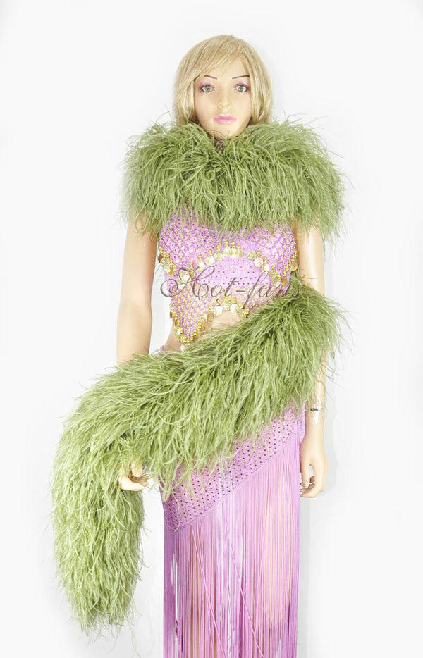 20 ply olive drab Luxury Ostrich Feather Boa 71