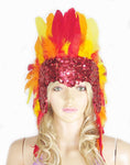 Load image into Gallery viewer, Fire feather sequins crown las vegas dancer showgirl headgear headdress.
