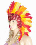 Load image into Gallery viewer, Fire feather sequins crown las vegas dancer showgirl headgear headdress.
