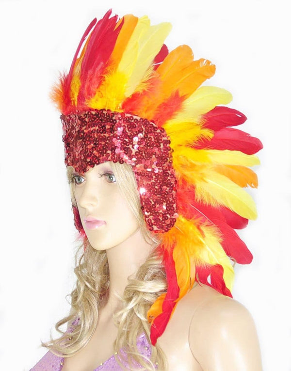 Fire feather sequins crown las vegas dancer showgirl headgear headdress.