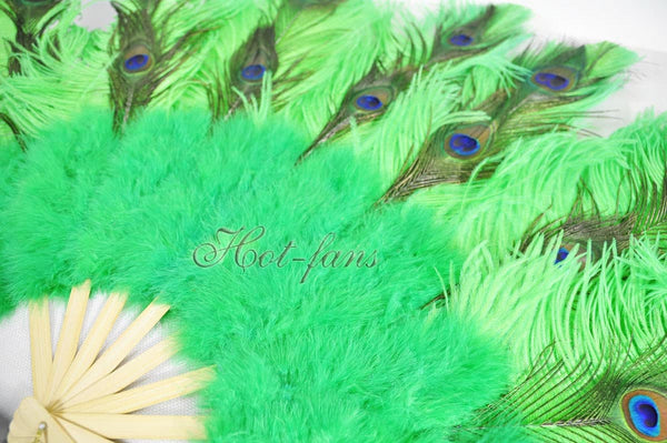 Ventilador de penas de avestruz pavão verde esmeralda marabu 24
