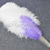 Abanico de plumas de avestruz de 2 capas en blanco y violeta aguamarina de 30&#39;&#39;x 54&#39;&#39; con bolsa de viaje de cuero.