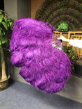 Load image into Gallery viewer, XL 2 Layers Dark purple Ostrich Feather Fan 34''x 60'' with Travel leather Bag.
