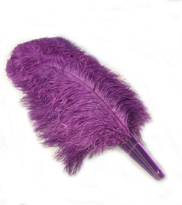 XL 2 Layers Dark purple Ostrich Feather Fan 34''x 60'' with Travel leather Bag.