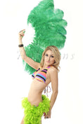 Load image into Gallery viewer, Emerald green single layer Ostrich Feather Fan with leather travel Bag 25"x 45".
