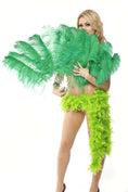 Load image into Gallery viewer, Emerald green single layer Ostrich Feather Fan with leather travel Bag 25"x 45".
