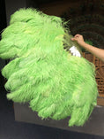 Load image into Gallery viewer, XL 2 Layers Fluorescent green Ostrich Feather Fan 34''x 60'' with Travel leather Bag.
