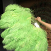 Abanico de plumas de avestruz verde fluorescente XL de 2 capas de 34&#39;&#39;x 60&#39;&#39; con bolsa de viaje de cuero.