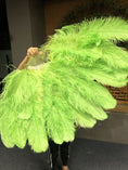 Load image into Gallery viewer, XL 2 Layers Fluorescent green Ostrich Feather Fan 34''x 60'' with Travel leather Bag.
