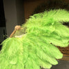 Abanico XL 2 Capas de Plumas de Avestruz Verde Fluorescente 34''x 60 '' con Bolsa de Viaje de Cuero.