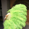 Ventilador de pena de avestruz verde fluorescente de 2 camadas XL 34&#39;&#39;x 60&#39;&#39; com bolsa de couro de viagem.