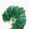 Un par de abanicos de pluma de avestruz verde bosque de una sola capa de 24 "x 41" con bolsa de viaje de cuero.