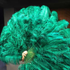 XL 2 Layers Forest green Ostrich Feather Fan 34''x 60'' with Travel leather Bag.