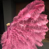 Fuchsia 3 Layers Ostrich Feather Fan Opened 65" with Travel leather Bag.