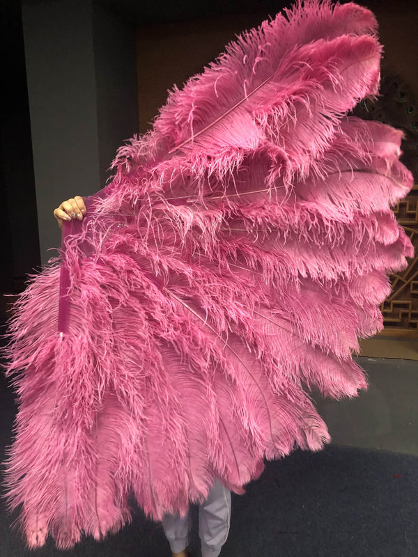Fuchsia 3 Layers Ostrich Feather Fan Opened 65