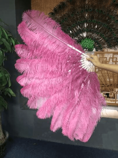 2 layers Fuchsia Ostrich Feather Fan 30