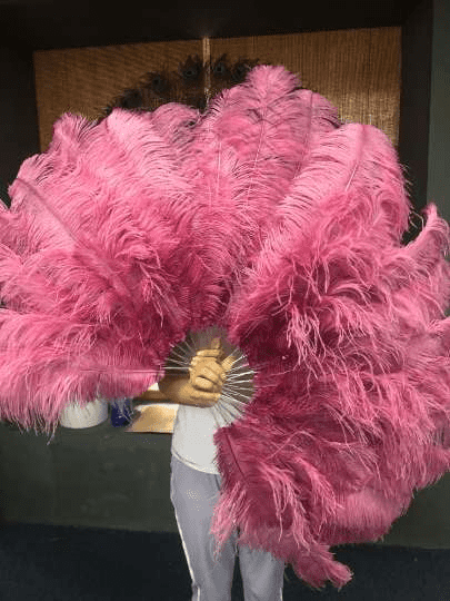 2 layers Fuchsia Ostrich Feather Fan 30"x 54" with leather travel Bag.