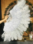 Load image into Gallery viewer, light grey Marabou Ostrich Feather fan 21"x 38" with Travel leather Bag.
