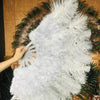 light grey Marabou Ostrich Feather fan 21"x 38" with Travel leather Bag.