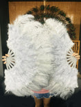 Load image into Gallery viewer, light grey Marabou Ostrich Feather fan 21"x 38" with Travel leather Bag.
