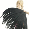 Abanico de plumas de faisán enorme de lujo negro de 71 "de alto con bolsa de viaje de cuero.