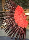 Load image into Gallery viewer, Red Marabou & Pheasant Feather Fan 29"x 53" with Travel leather Bag.
