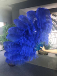 Load image into Gallery viewer, XL 2 Layers Royal blue Ostrich Feather Fan 34''x 60'' with Travel leather Bag.
