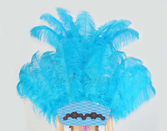Turquoise Ostrich Feather Open Face Headdress & backpiece Set.