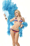 Load image into Gallery viewer, Turquoise single layer Ostrich Feather Fan with leather travel Bag 25"x 45".
