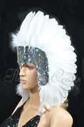 Load image into Gallery viewer, white feather sequins crown las vegas dancer showgirl headgear headdress.
