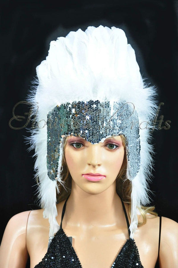 white feather sequins crown las vegas dancer showgirl headgear headdress.